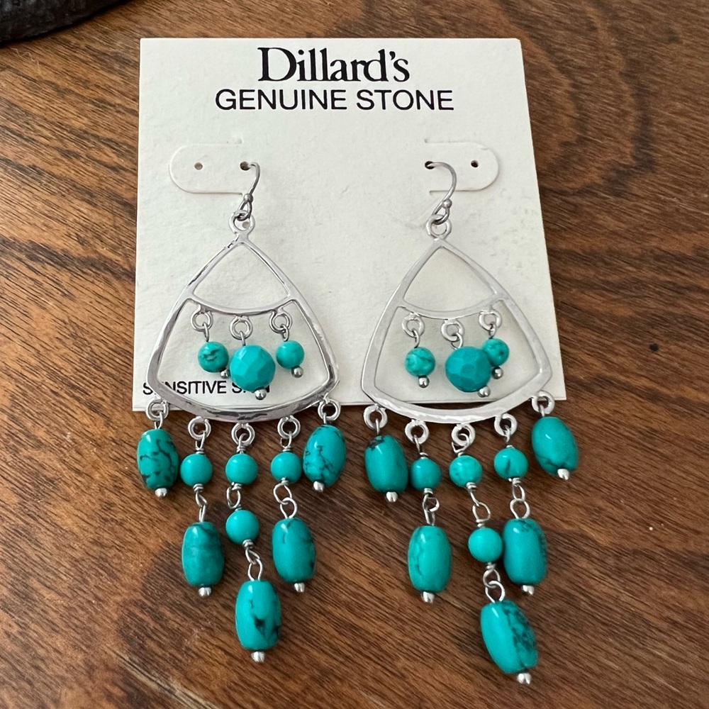 Dillard’s Genuine Stone Earrings Teal Green Turquoise